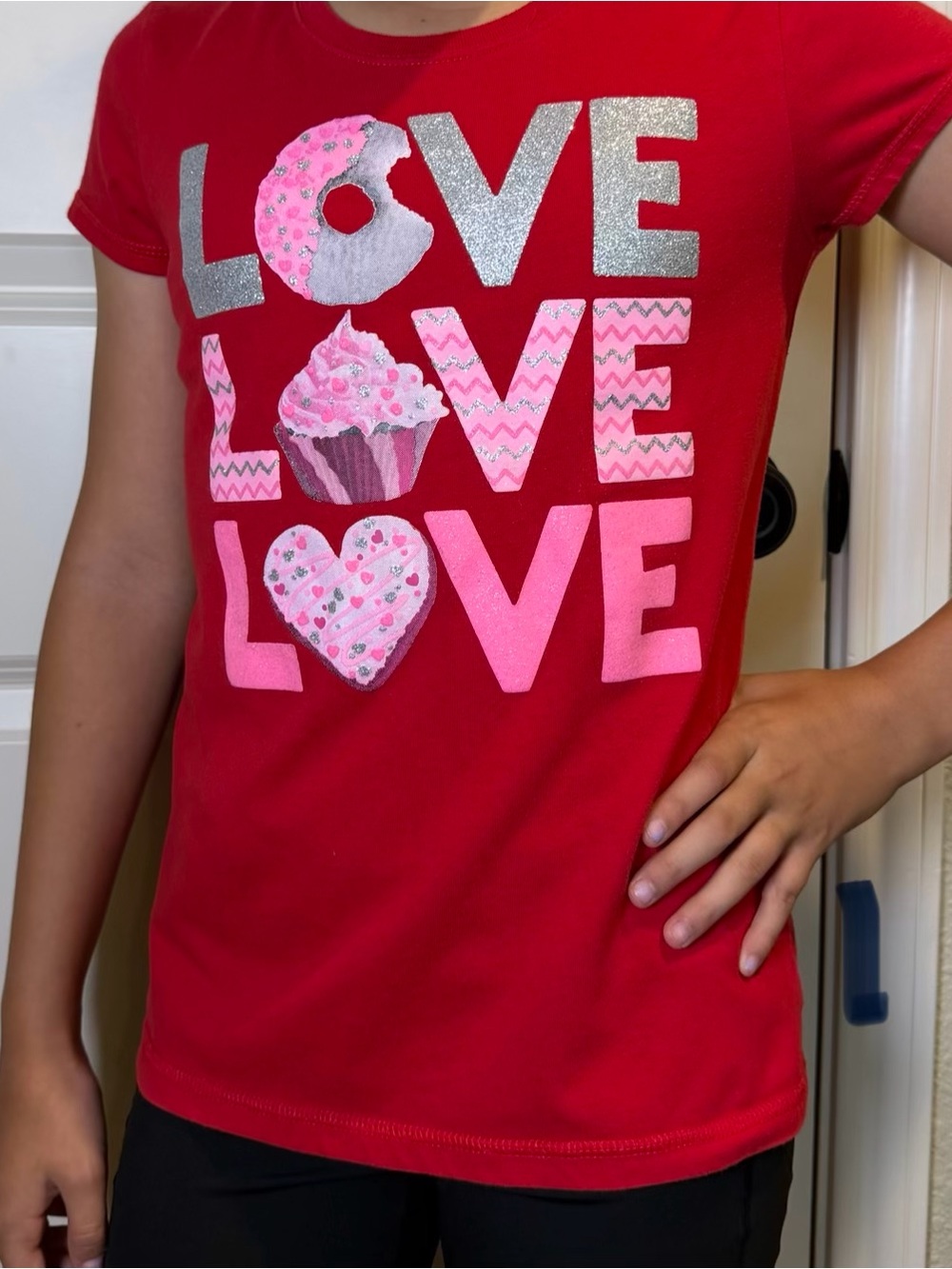 Girls Red 'LOVE' Graphic Tee with Pink Accents - Size 10